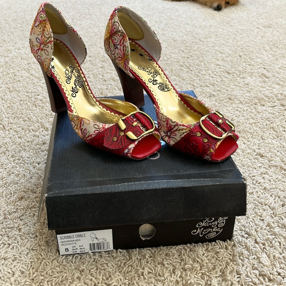 Naughty Monkey Scribble Dibble Open Toe Pumps, Guc - image 1